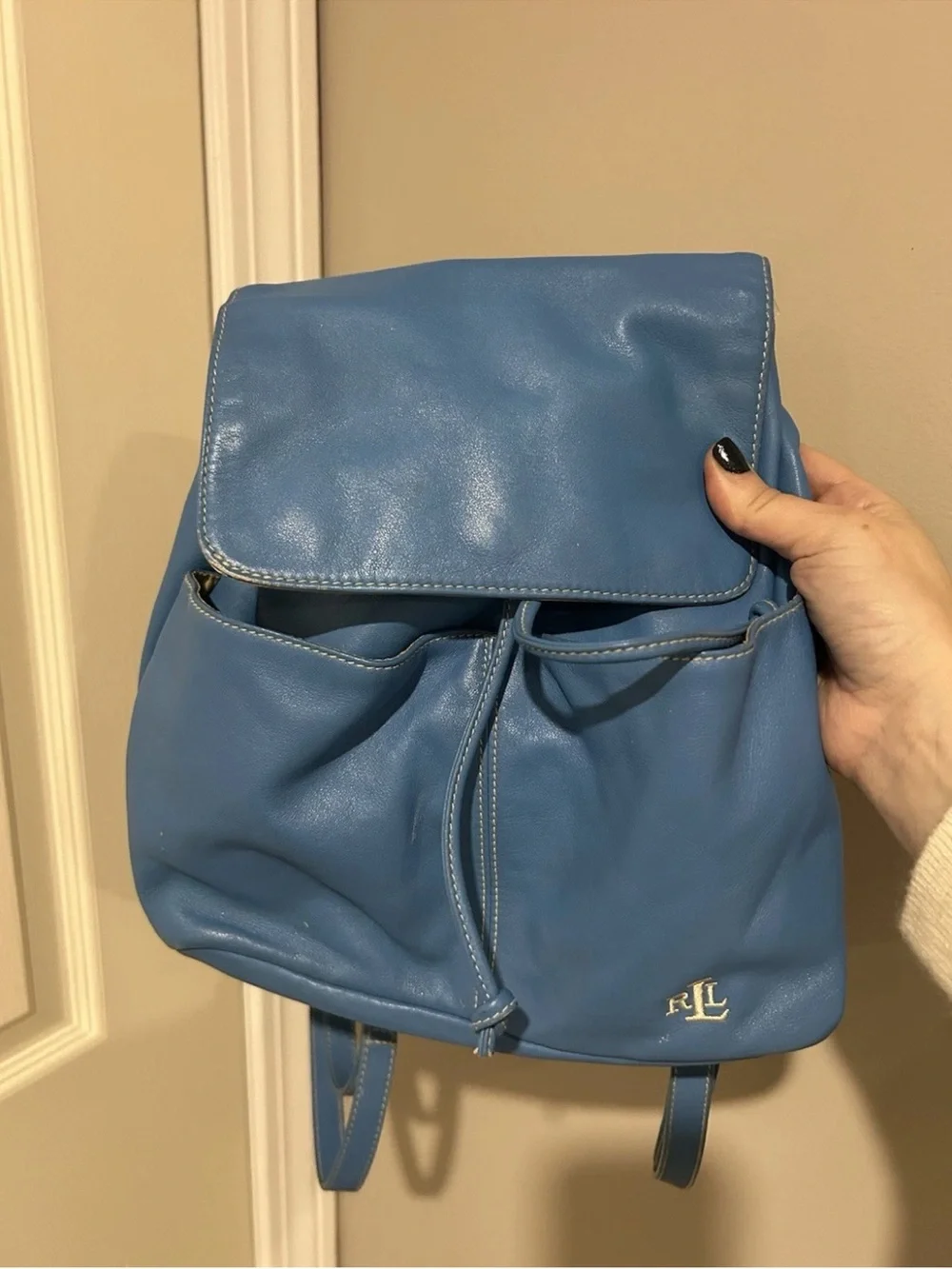 VTG Ralph Lauren Sky Blue Leather Backpack